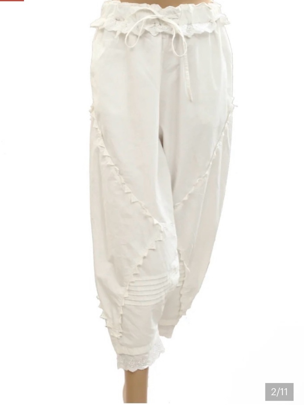 Free People White Lace-Trim Cropped Pants - Picture 2 of 4